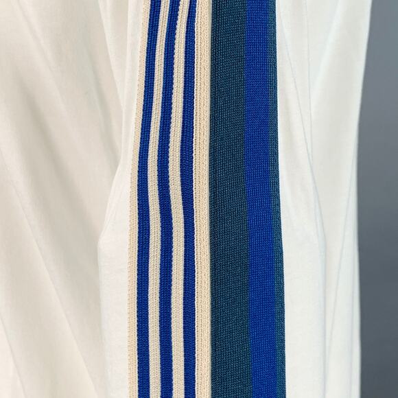 DRIES VAN NOTEN XL White Blue Green Stripe Cotton Long Sleeve Crew Neck Pullover - Picture 3 of 6